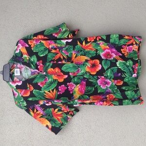 Vintage Caribbean Club Colorful Floral Cotton Shirt L